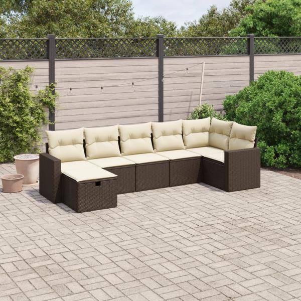 ARDEBO.de - 7-tlg. Garten-Sofagarnitur mit Kissen Braun Poly Rattan