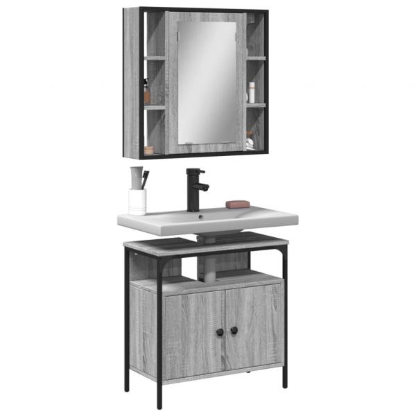 ARDEBO.de - 2-tlg. Badmöbel-Set Grau Sonoma Holzwerkstoff