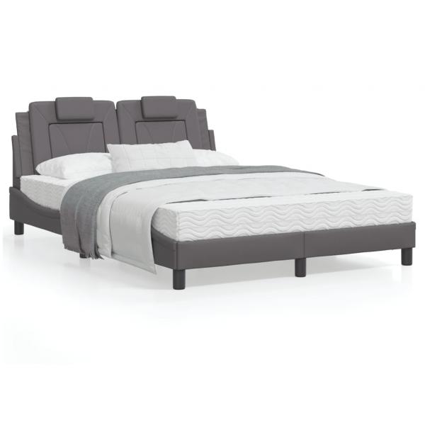 ARDEBO.de - Bett mit Matratze Grau 120x200 cm Kunstleder
