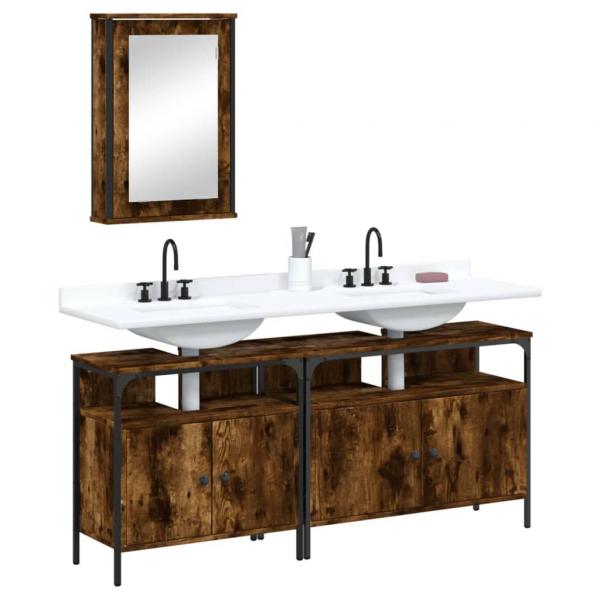 ARDEBO.de - 3-tlg. Badmöbel-Set Räuchereiche Holzwerkstoff