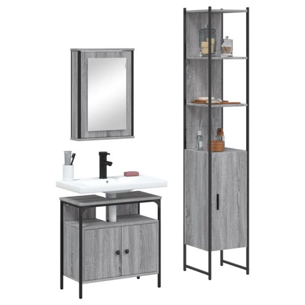 ARDEBO.de - 3-tlg. Badmöbel-Set Grau Sonoma Holzwerkstoff