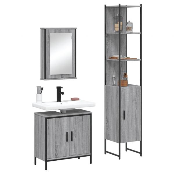 ARDEBO.de - 3-tlg. Badmöbel-Set Grau Sonoma Holzwerkstoff