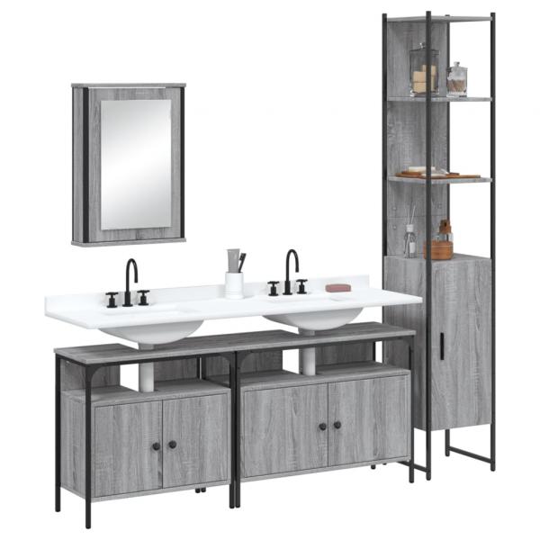 ARDEBO.de - 4-tlg. Badmöbel-Set Grau Sonoma Holzwerkstoff