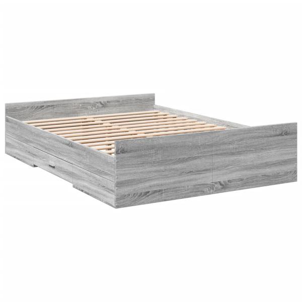 Bettgestell mit Schubladen Grau Sonoma 135x190 cm Holzwerkstoff