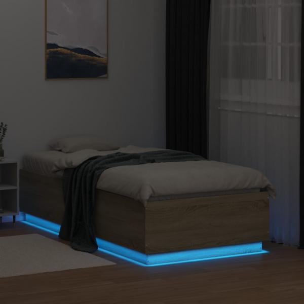 Bettgestell mit LED Sonoma-Eiche 90x190 cm Holzwerkstoff