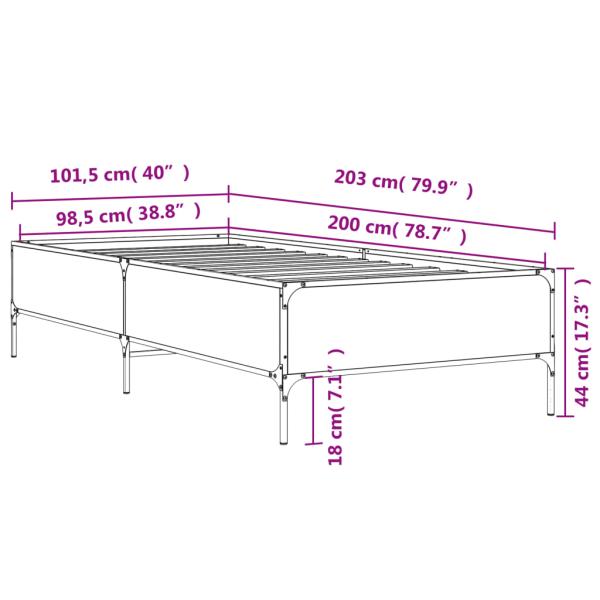 ARDEBO.de - Bettgestell Sonoma-Eiche 100x200 cm Holzwerkstoff und Metall
