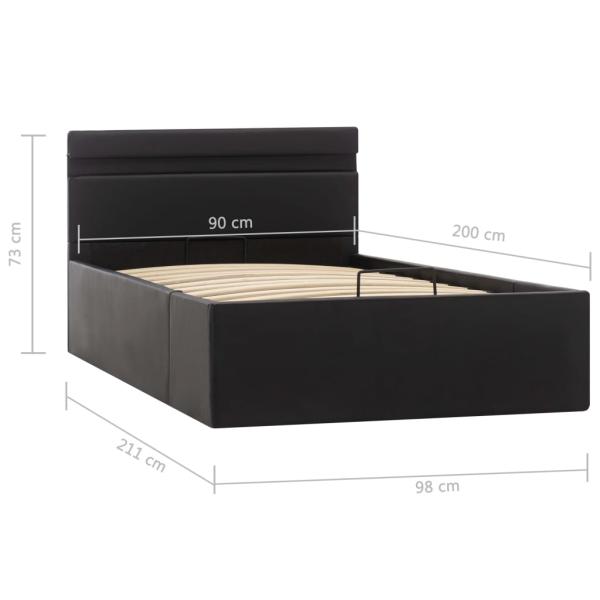 Bett mit Bettkasten Hydraulisch LED Schwarz Kunstleder 90x200cm 