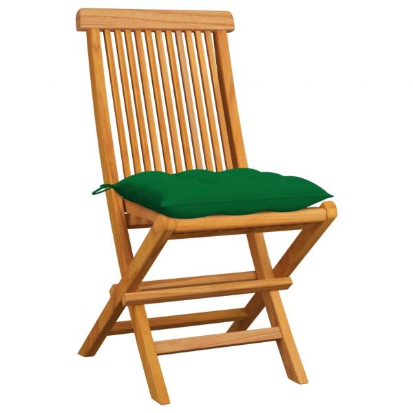Gartenstühle mit Grünen Kissen 6 Stk. Massivholz Teak 