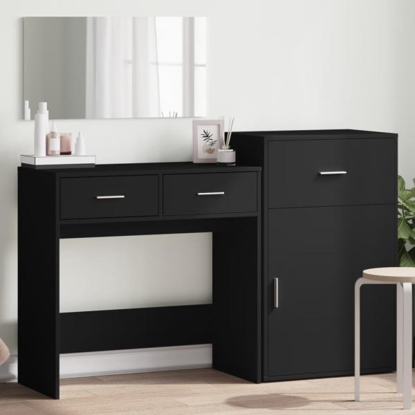 ARDEBO.de - 3-tlg. Schminktisch-Set Schwarz Holzwerkstoff