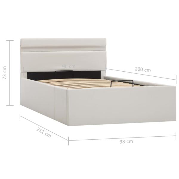 Bett mit Bettkasten Hydraulisch LED Weiß Kunstleder 90x200cm