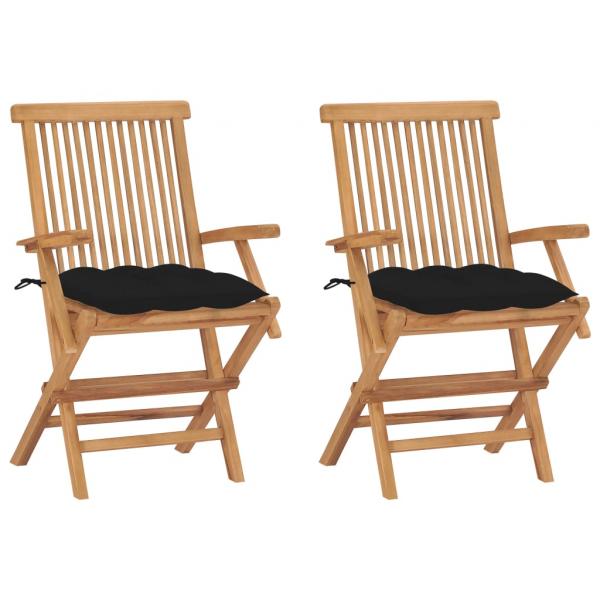 ARDEBO.de - Gartenstühle mit Schwarzen Kissen 2 Stk. Massivholz Teak