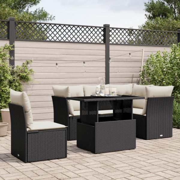 ARDEBO.de - 6-tlg. Garten-Sofagarnitur mit Kissen Schwarz Poly Rattan