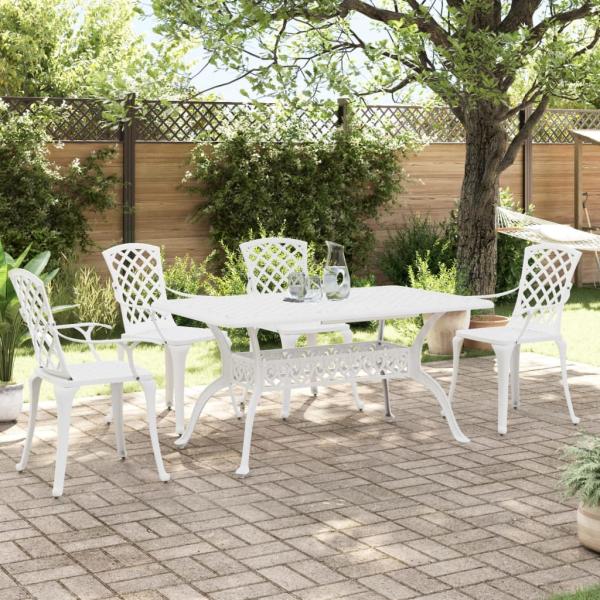 ARDEBO.de - 5-tlg. Garten-Essgruppe Weiß Aluminiumguss