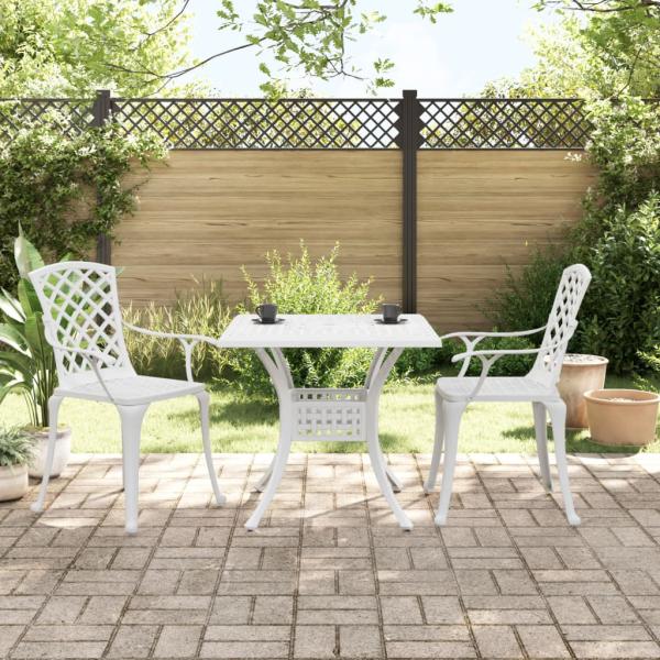 ARDEBO.de - 3-tlg. Bistro-Set Weiß Aluminiumguss