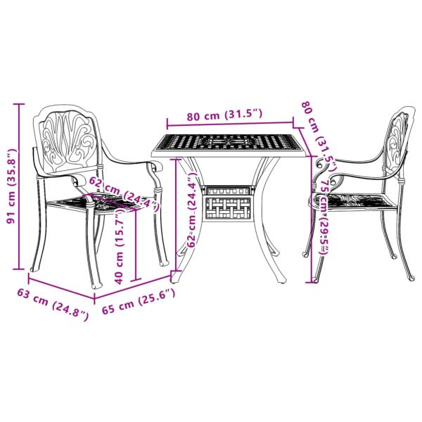 3-tlg. Bistro-Set Weiß Aluminiumguss