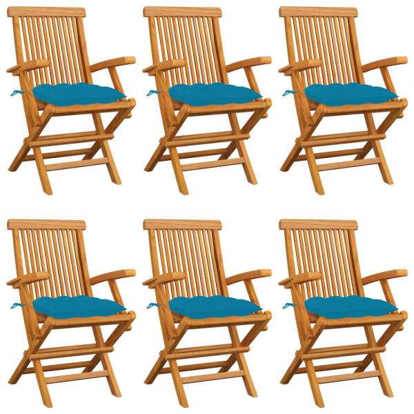 ARDEBO.de - Gartenstühle mit Hellblauen Kissen 6 Stk. Massivholz Teak