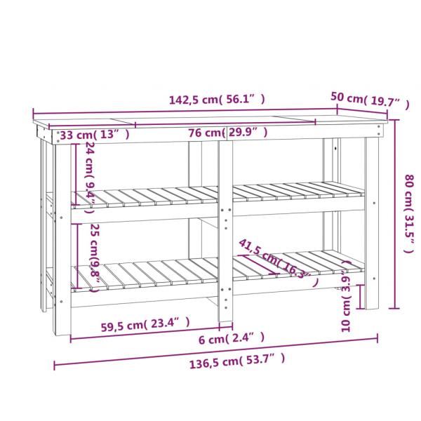 Werkbank Weiß 142,5x50x80 cm Massivholz Kiefer