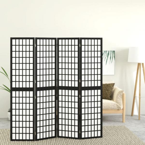 ARDEBO.de - 4-tlg. Paravent Japanischer Stil Faltbar 160x170 cm Schwarz