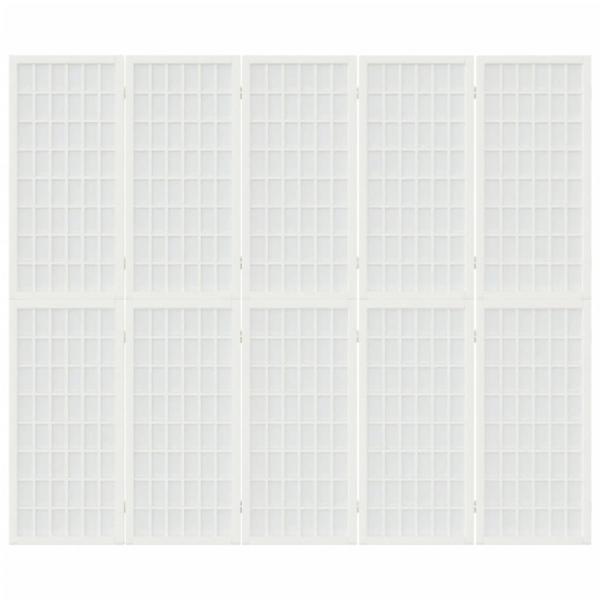 5-tlg. Paravent Japanischer Stil Faltbar 200x170 cm Weiß