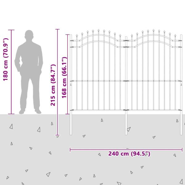 Gartenzaun mit Speerspitzen Schwarz 222 cm Stahl
