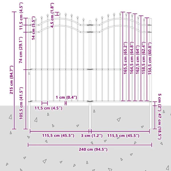 Gartenzaun mit Speerspitzen Schwarz 222 cm Stahl