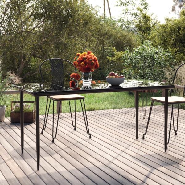 ARDEBO.de - Garten-Esstisch Schwarz 160x80x74 cm Stahl und Hartglas