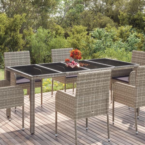 ARDEBO.de - Gartentisch mit Glasplatte Grau 190x90x75 cm Poly Rattan