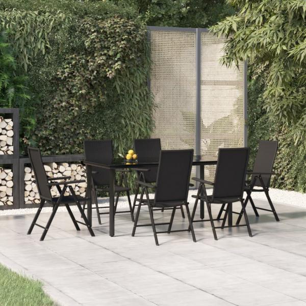 ARDEBO.de - 7-tlg. Garten-Essgruppe Schwarz Poly Rattan