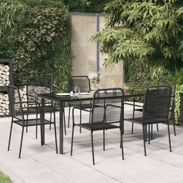 ARDEBO.de - 7-tlg. Garten-Essgruppe Schwarz Baumwollseil und Stahl