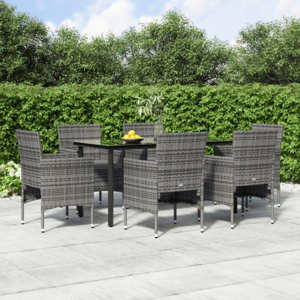 ARDEBO.de - 7-tlg. Garten-Essgruppe mit Kissen Grau und Schwarz