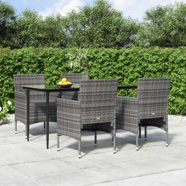 ARDEBO.de - 5-tlg. Garten-Essgruppe mit Kissen Grau und Schwarz
