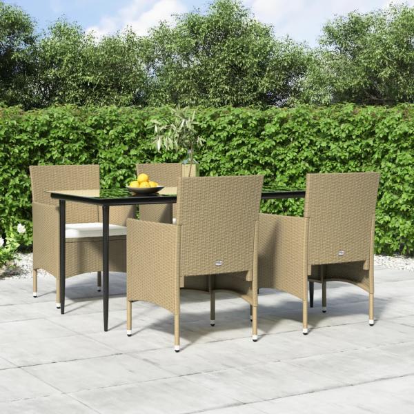 ARDEBO.de - 5-tlg. Garten-Essgruppe mit Kissen Beige und Schwarz