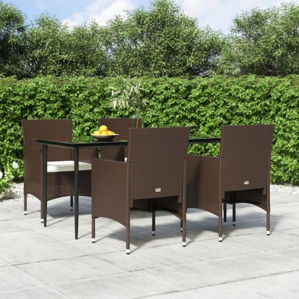 ARDEBO.de - 5-tlg. Garten-Essgruppe mit Kissen Braun und Schwarz