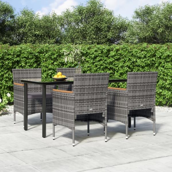 ARDEBO.de - 5-tlg. Garten-Essgruppe mit Kissen Grau und Schwarz