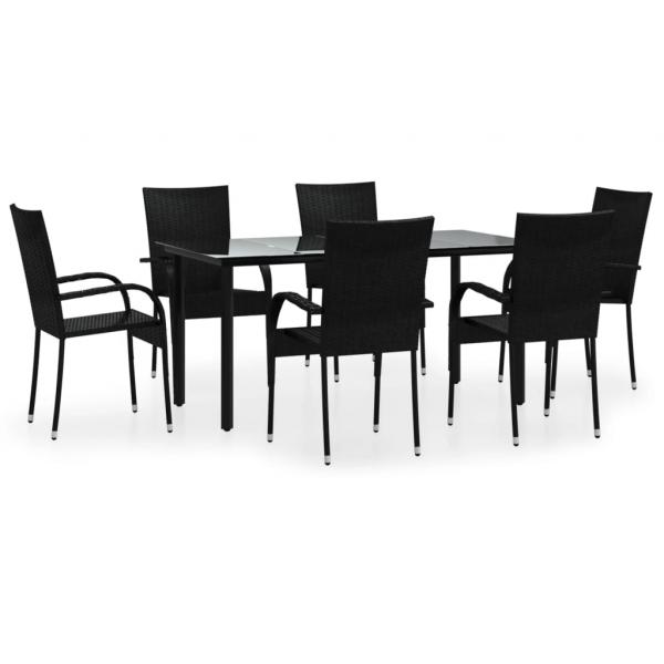 7-tlg. Garten-Essgruppe Schwarz Poly Rattan