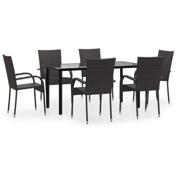 7-tlg. Garten-Essgruppe Braun Poly Rattan