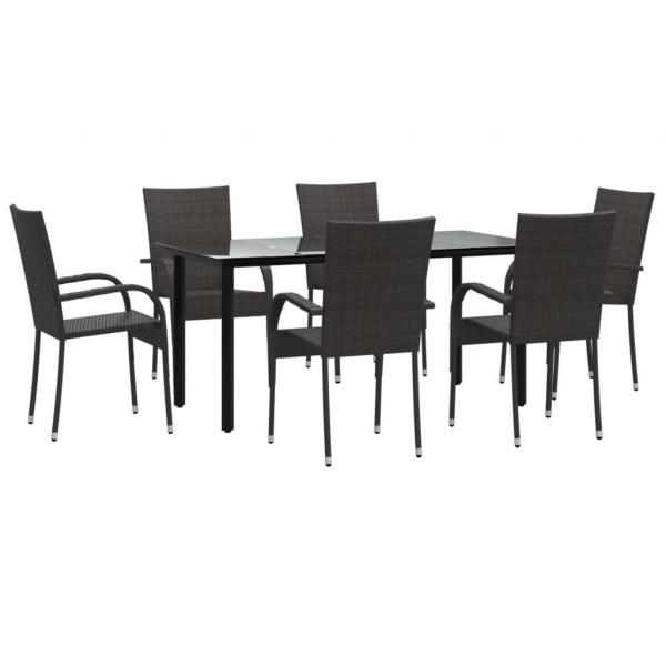 7-tlg. Garten-Essgruppe Braun Poly Rattan