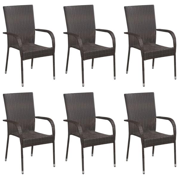 7-tlg. Garten-Essgruppe Braun Poly Rattan