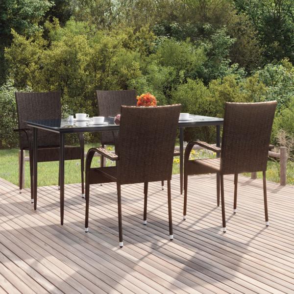 ARDEBO.de - 5-tlg. Garten-Essgruppe Braun Poly Rattan