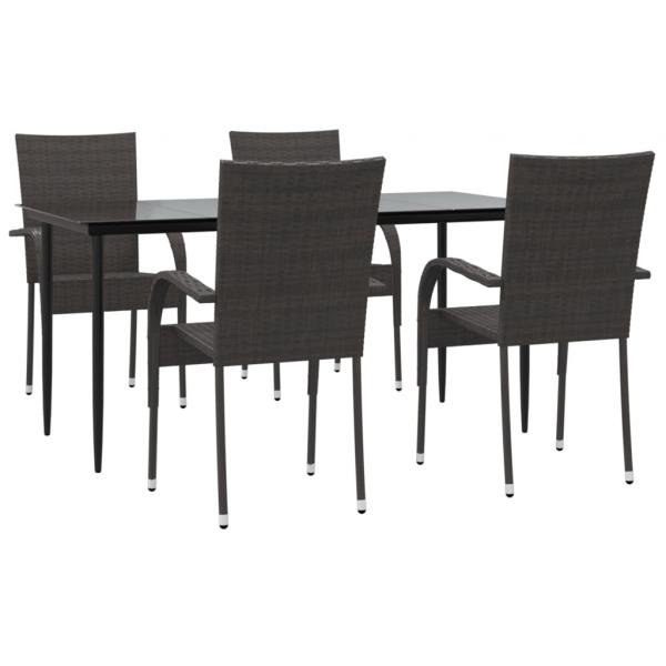 5-tlg. Garten-Essgruppe Braun Poly Rattan