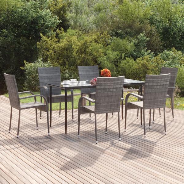 ARDEBO.de - 7-tlg. Garten-Essgruppe Grau Poly Rattan