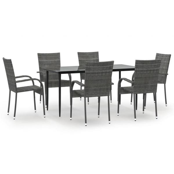 7-tlg. Garten-Essgruppe Grau Poly Rattan