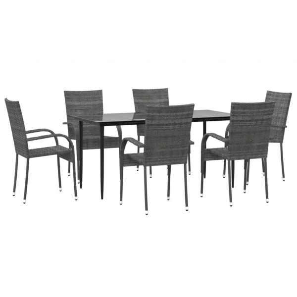 7-tlg. Garten-Essgruppe Grau Poly Rattan