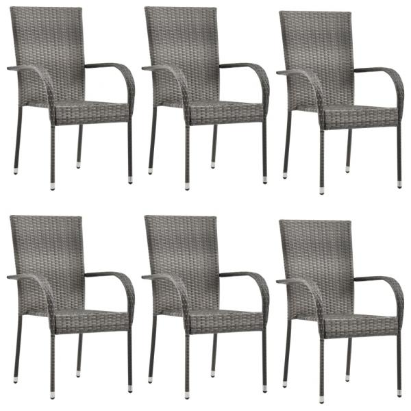 7-tlg. Garten-Essgruppe Grau Poly Rattan