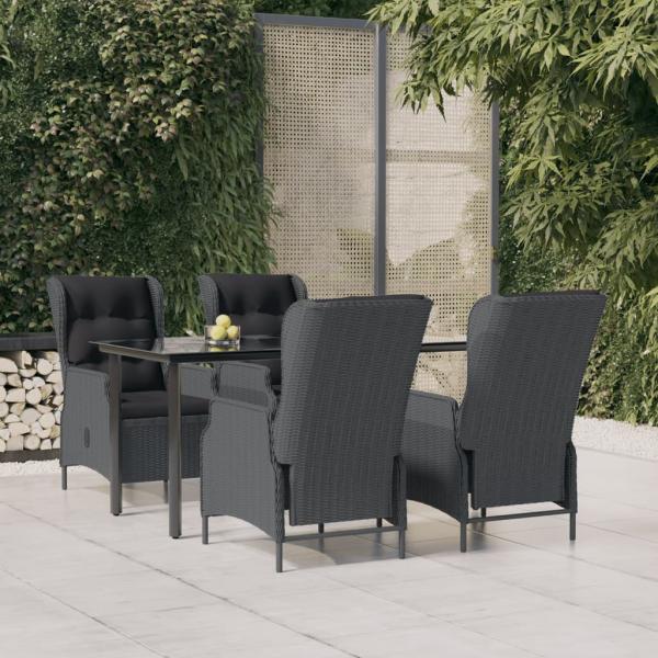 ARDEBO.de - 5-tlg. Garten-Essgruppe Dunkelgrau Poly Rattan