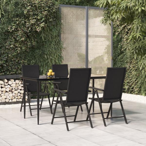 ARDEBO.de - 5-tlg. Garten-Essgruppe Schwarz Poly Rattan