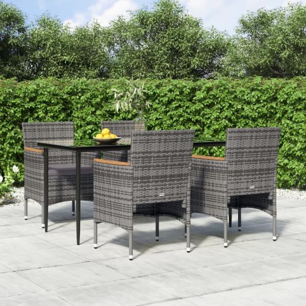 ARDEBO.de - 5-tlg. Garten-Essgruppe mit Kissen Grau und Schwarz