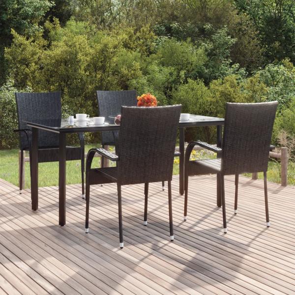 ARDEBO.de - 5-tlg. Garten-Essgruppe Schwarz Poly Rattan