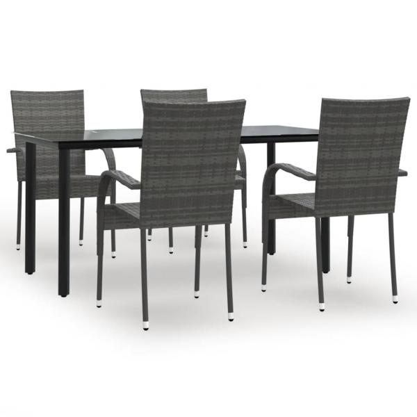 5-tlg. Garten-Essgruppe Grau Poly Rattan