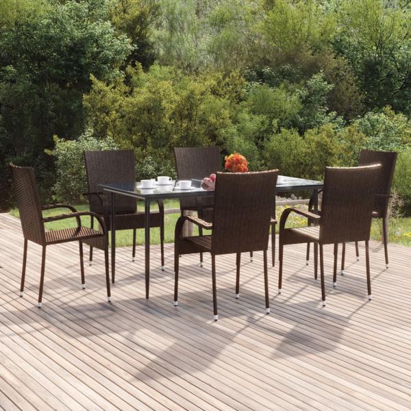 ARDEBO.de - 7-tlg. Garten-Essgruppe Braun Poly Rattan